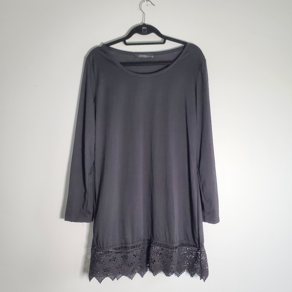 Zanzea Black Lace Hem Tunic Dress